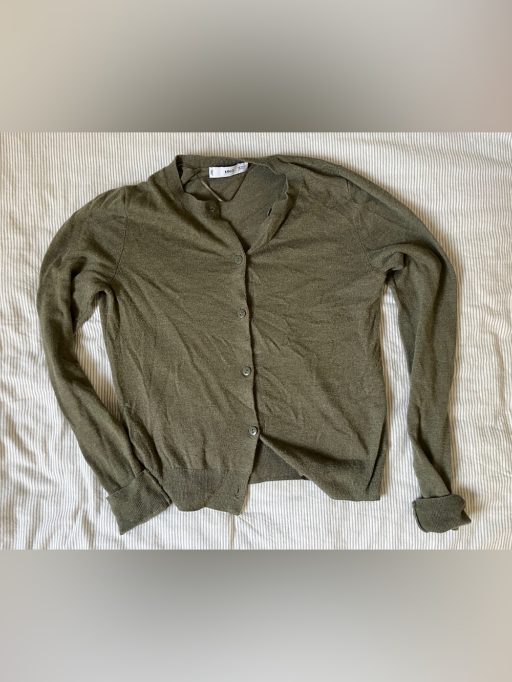 Mango Olive Green Button-Front Cardigan